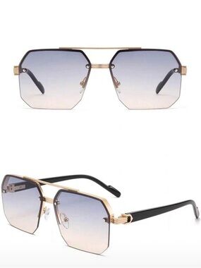 Gold Frame Sunglasses with Blue Gradient Lenses - Women's Fashion Sunglasses